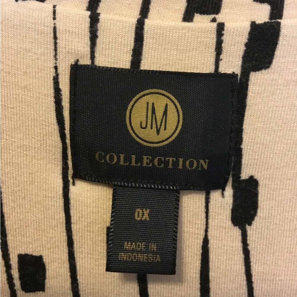 JM Collection Black & Cream 0X Patterned Top short sleeve scoop neck, dressy - Picture 4 of 8